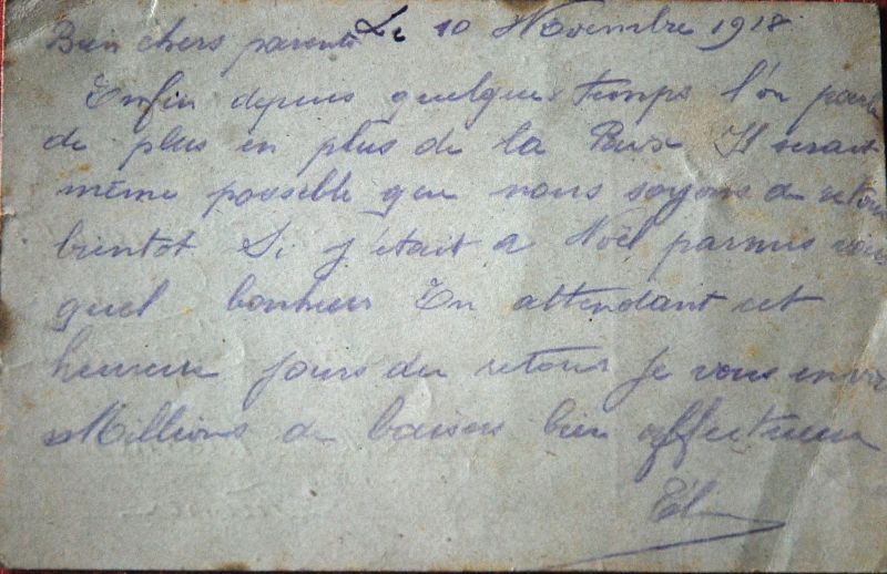 Fichier:Lettre de Théophile Lognoné le 10 novembre 1918, veille de la signature de l'Armistice.jpg