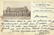 Ancienne Maison Tutot. F. Pollet, Sucr. Nouveautés, Lainages, Soieries Draperie. Carte de service, voyagé 1903. Coll. YRG