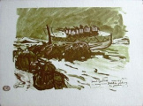 Saint Guénolé mars 1935 au secours d'une flottille de pêche en perdition. Menu Prunier 16 x 21,6 cm