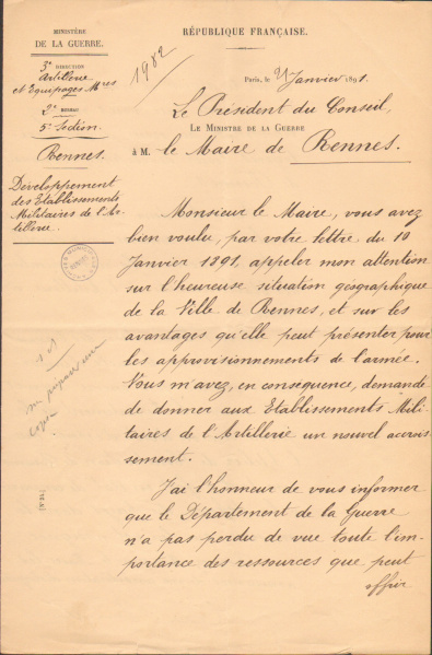 Fichier:Lettre du pdt du Conseil au maire concernant l'Arsenal-1891 H143a.jpg
