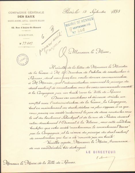 Fichier:Lettre compagnie generale des eaux au maire 1895 H143.jpg