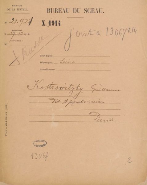 Fichier:Dossier de naturalisation de Guillaume Kostrowitzky dit Apollinaire- Archives nationales.jpg