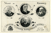Souvenir du Concours International de Musique 6.7 et 8 juin 1908. Portraits en médaillon de MM. Clémenceau, Ruau, Dujardin et Janvier. Coll YRG et AmR 44Z4181